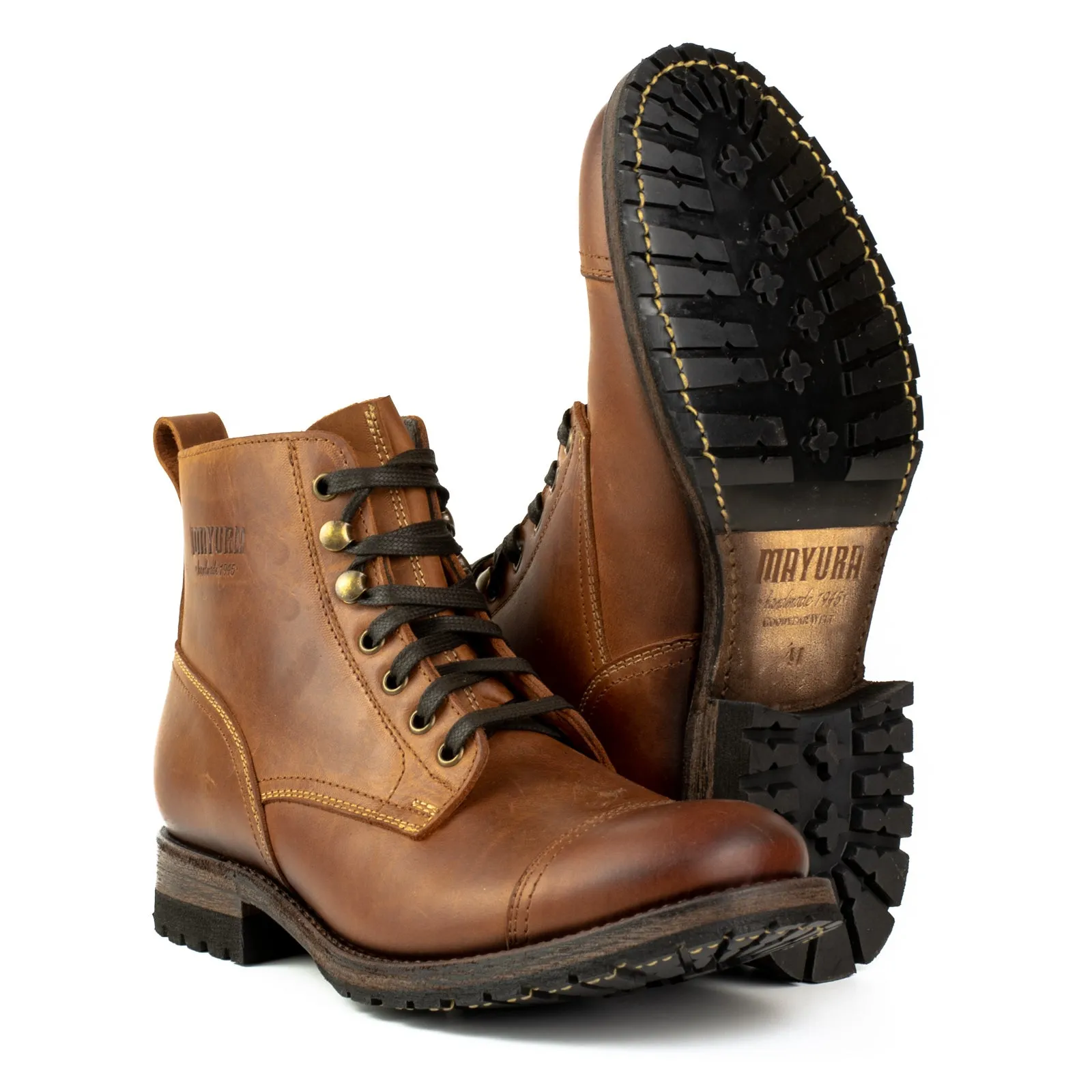 Men's Handmade Brown Leather Urban Lace-Up Boots 2478