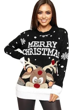 Merry Christmas Snowflake Jumper in Black & Red color