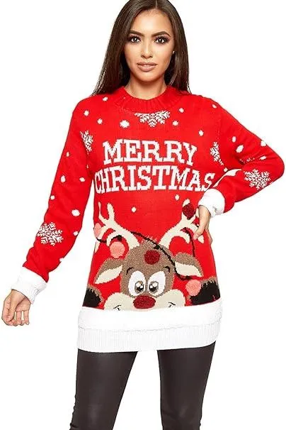 Merry Christmas Snowflake Jumper in Black & Red color