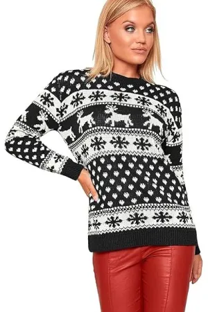 Merry Christmas Snowflake Jumper- Wine Black Navy Blue Grey Red