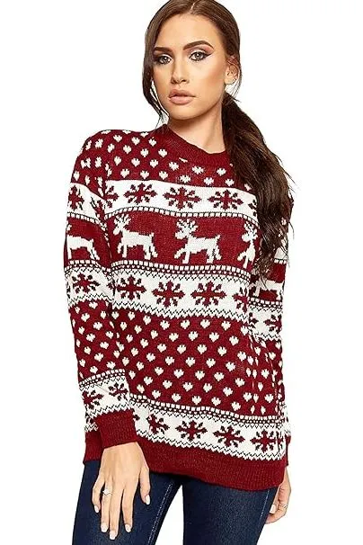 Merry Christmas Snowflake Jumper- Wine Black Navy Blue Grey Red