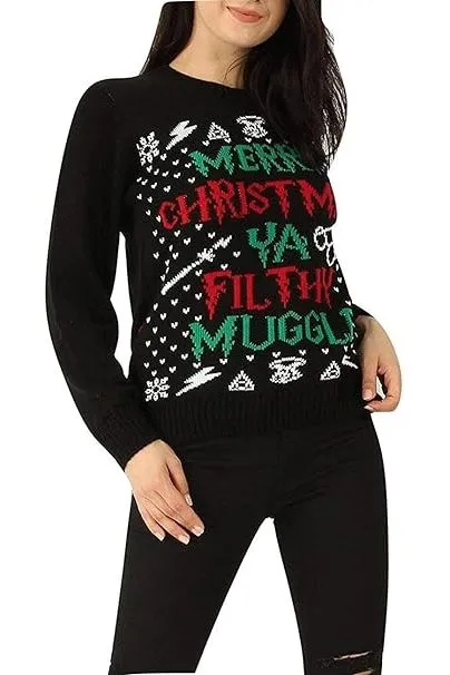 Merry Christmas Snowflake Jumper- Wine Black Navy Blue Grey Red