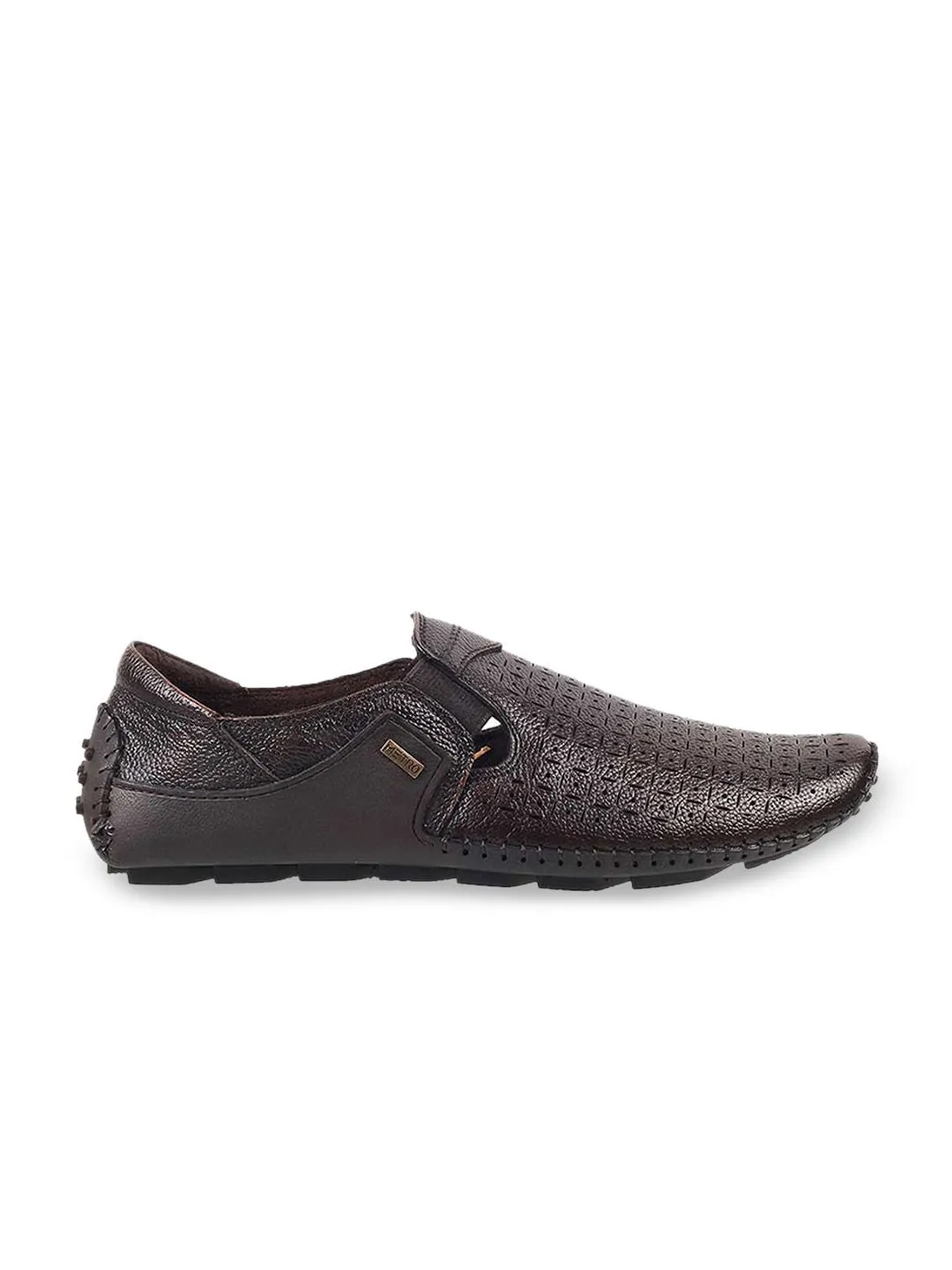 Metro Men Brown Textured Leather Loafers