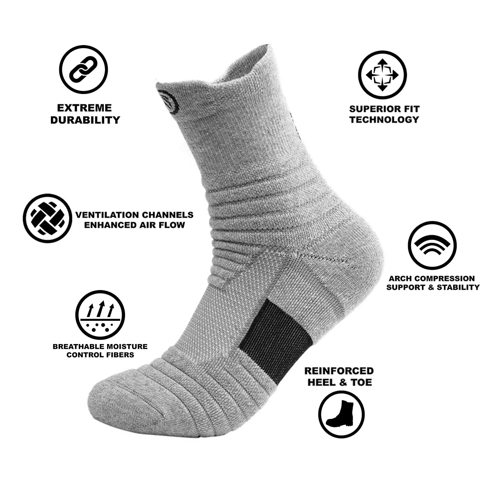 MID TUBE TERRT BOTTOM THICKEN WEARABLE BASKETBALL SPORT SOCK-3 PACKS