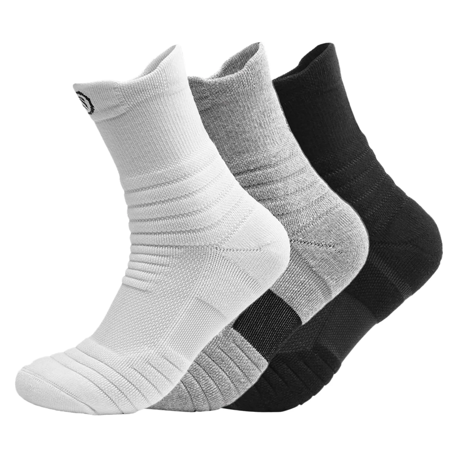 MID TUBE TERRT BOTTOM THICKEN WEARABLE BASKETBALL SPORT SOCK-3 PACKS
