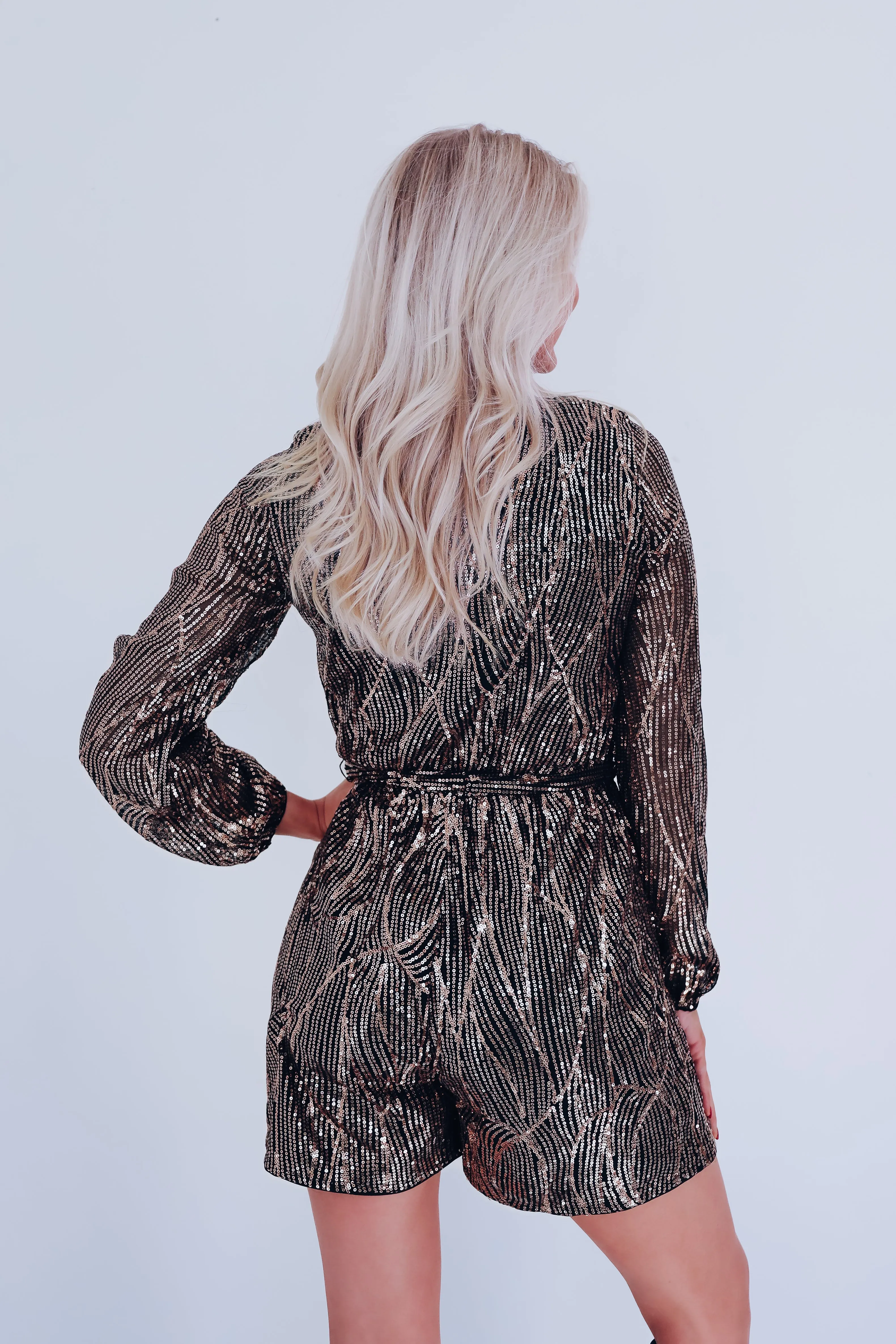 Midas Surplice Sequin Romper - Rose Gold