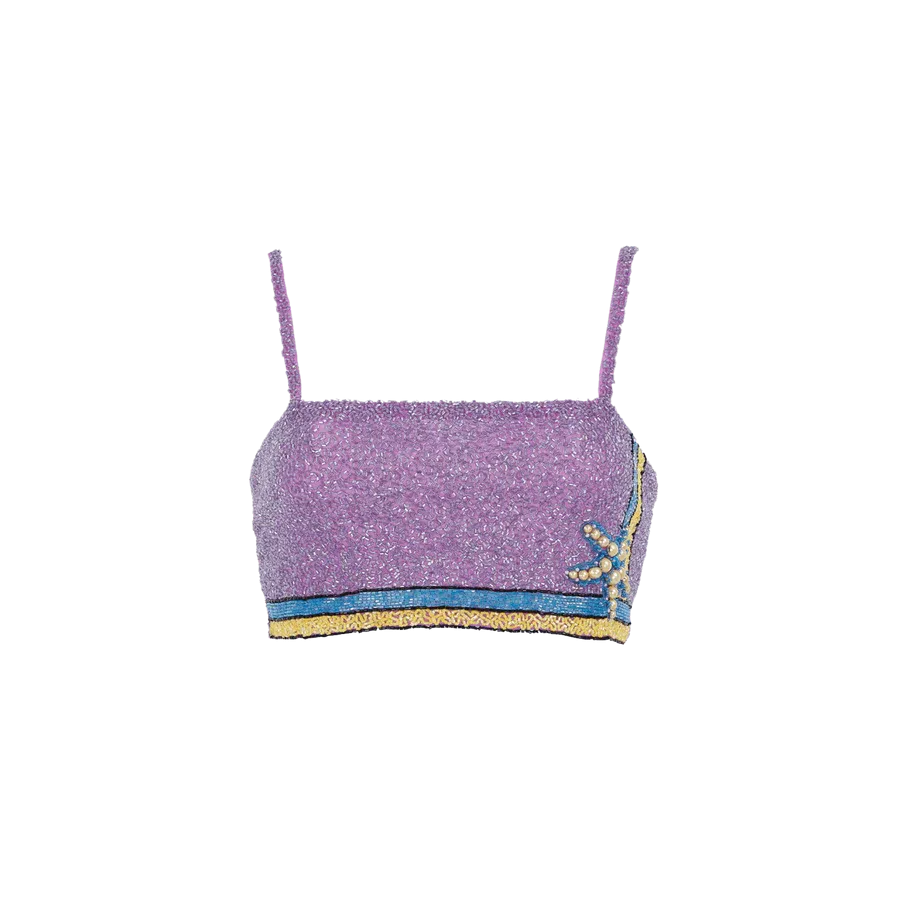 Monni Co-ord Hand Embroidered Crystal Top Purple