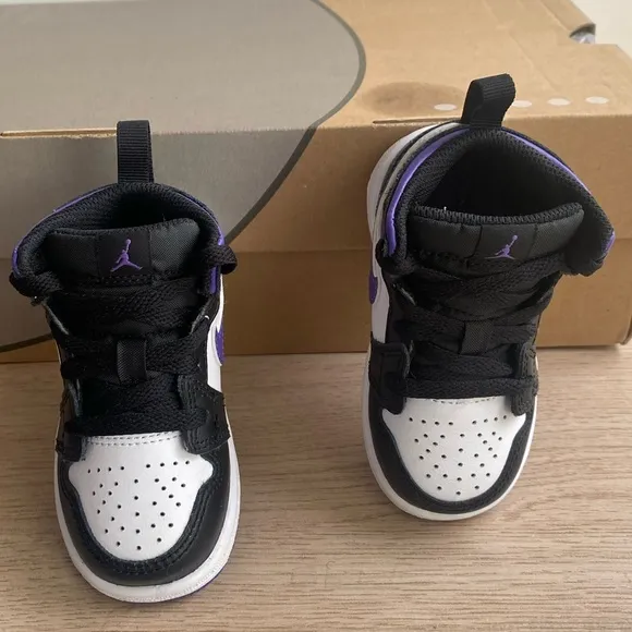 Nike Air Jordan 1 Mid Black/Iris Court Purple Toddler Sneakers- SZ 5 C