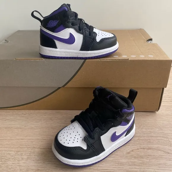 Nike Air Jordan 1 Mid Black/Iris Court Purple Toddler Sneakers- SZ 5 C