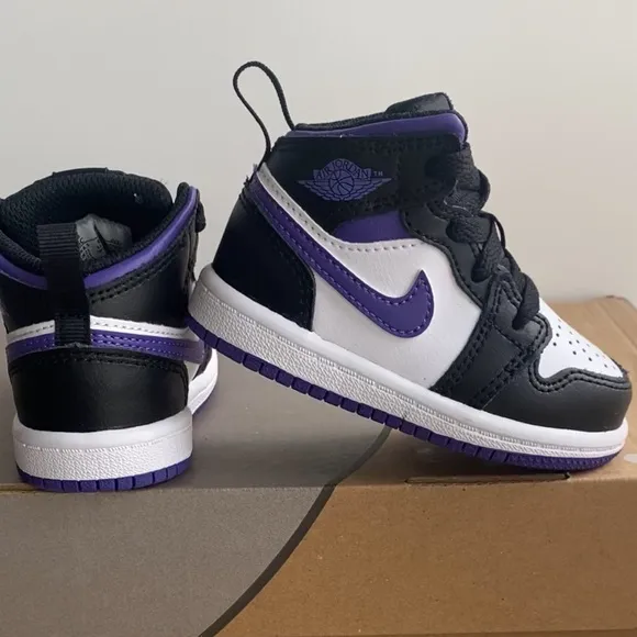 Nike Air Jordan 1 Mid Black/Iris Court Purple Toddler Sneakers- SZ 5 C