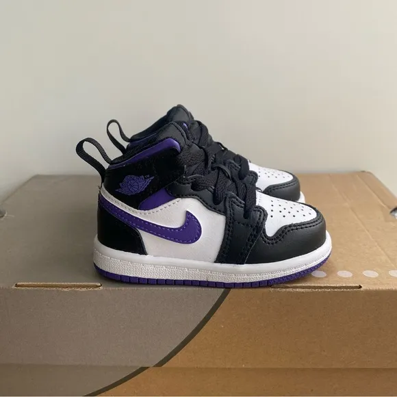 Nike Air Jordan 1 Mid Black/Iris Court Purple Toddler Sneakers- SZ 5 C