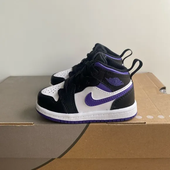 Nike Air Jordan 1 Mid Black/Iris Court Purple Toddler Sneakers- SZ 5 C