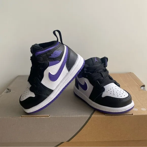 Nike Air Jordan 1 Mid Black/Iris Court Purple Toddler Sneakers- SZ 5 C