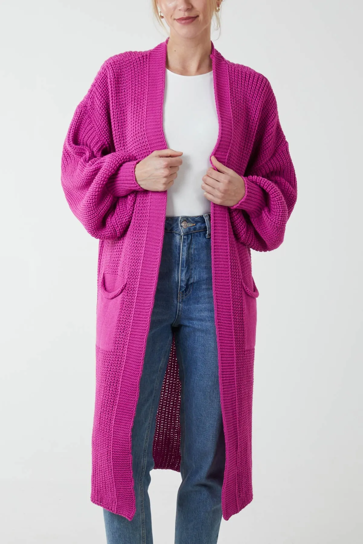 Open Front Balloon Long Sleeve Cardigan