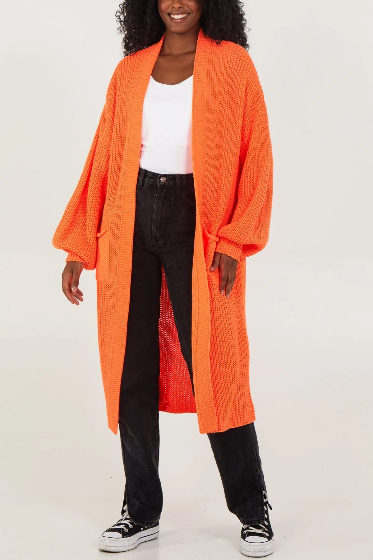 Open Front Balloon Long Sleeve Cardigan