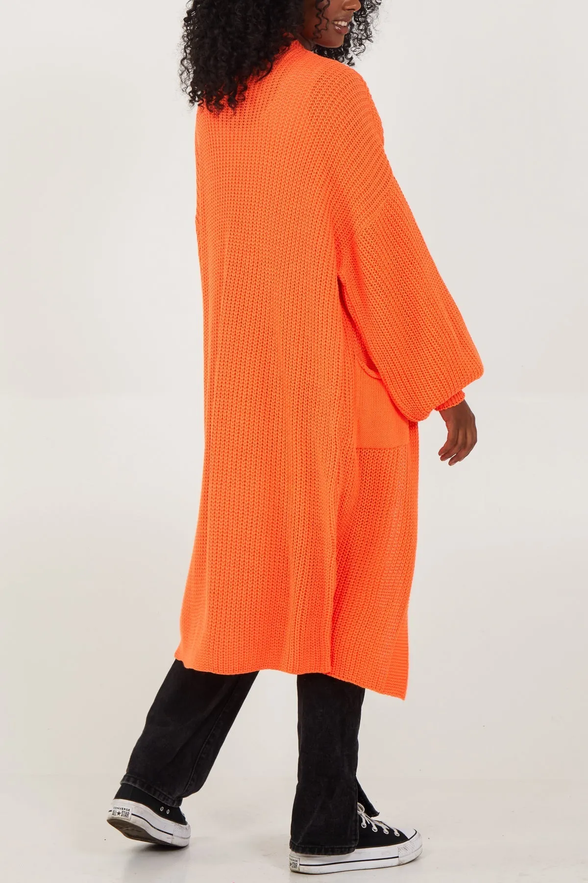 Open Front Balloon Long Sleeve Cardigan