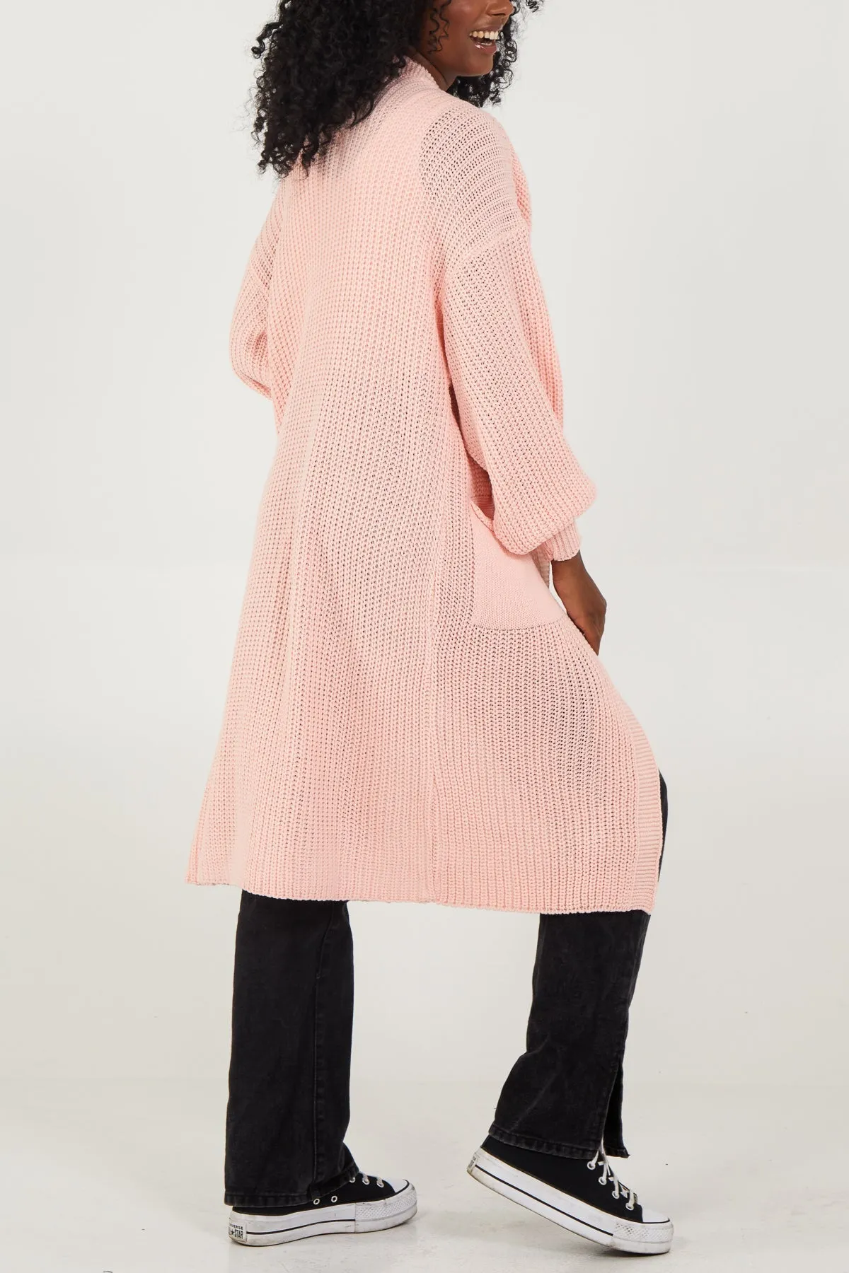Open Front Balloon Long Sleeve Cardigan