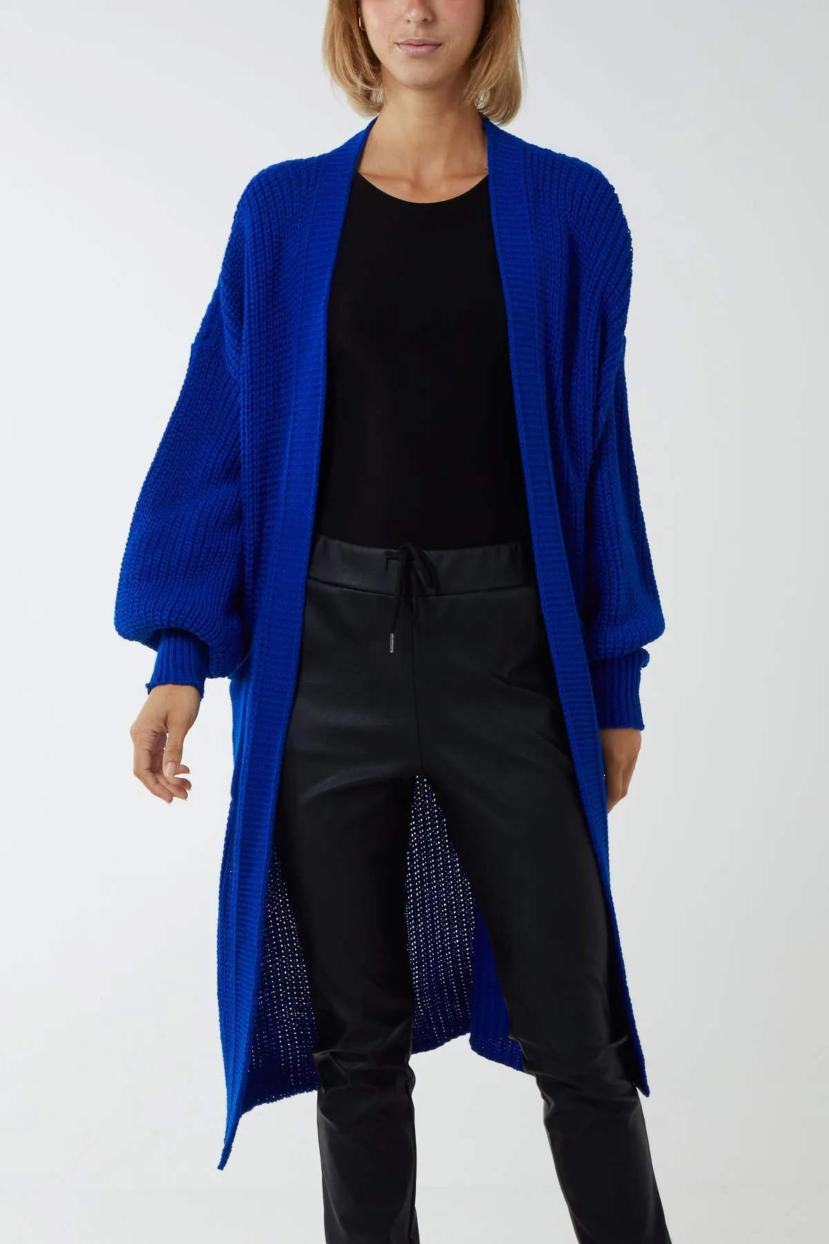 Open Front Balloon Long Sleeve Cardigan