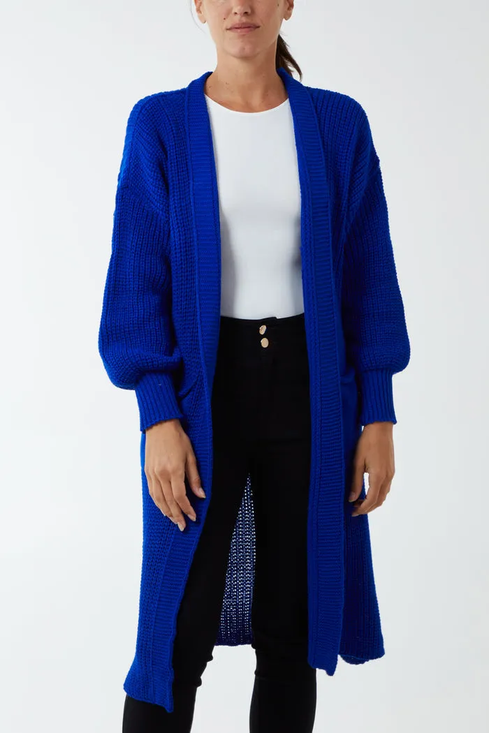 Open Front Balloon Long Sleeve Cardigan