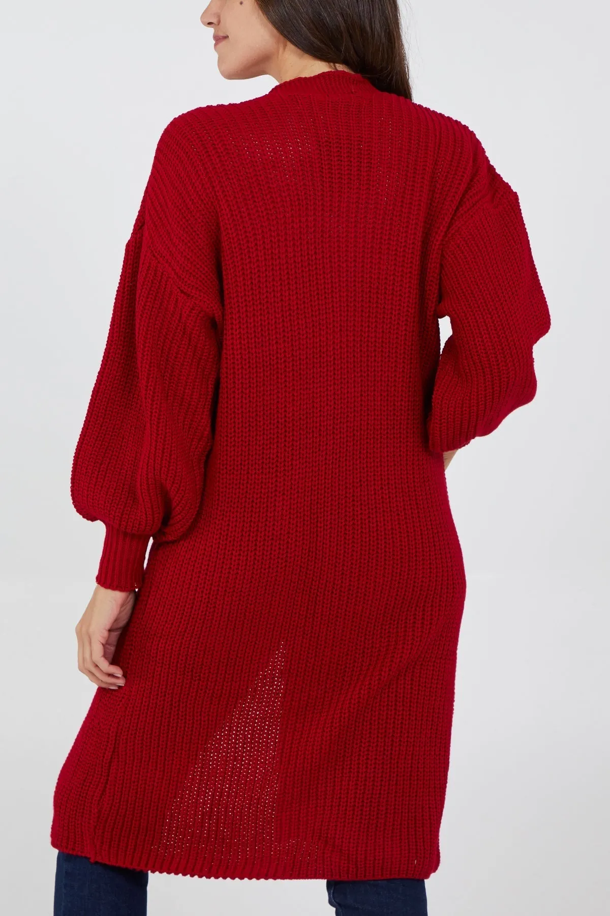 Open Front Balloon Long Sleeve Cardigan