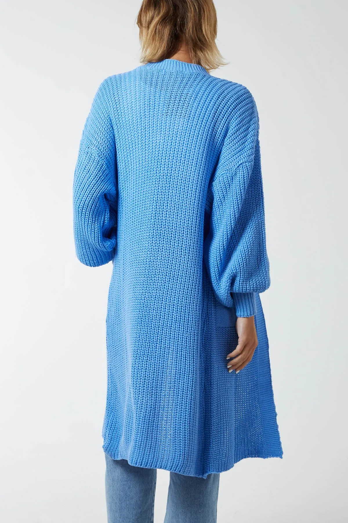 Open Front Balloon Long Sleeve Cardigan