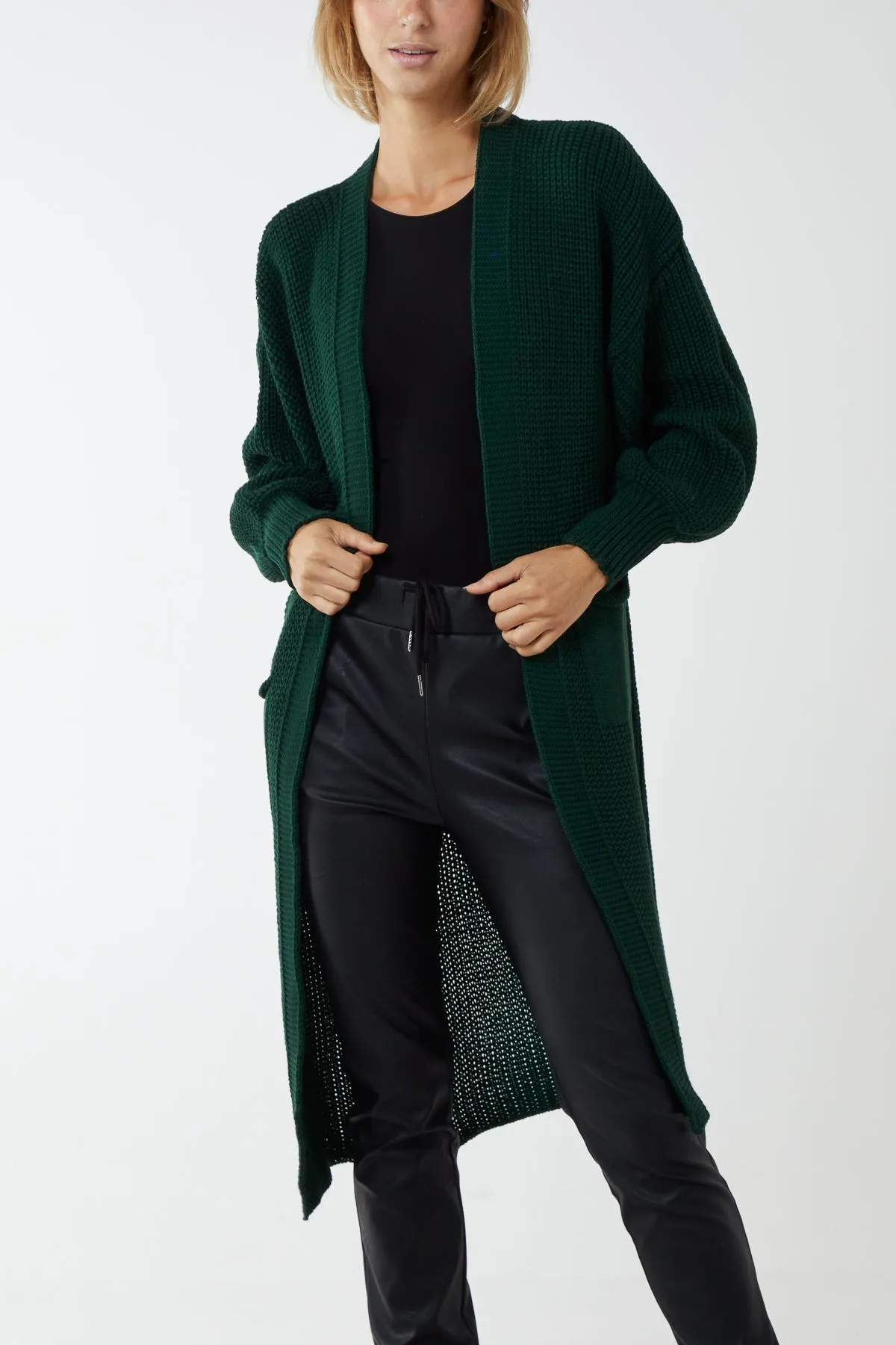 Open Front Balloon Long Sleeve Cardigan