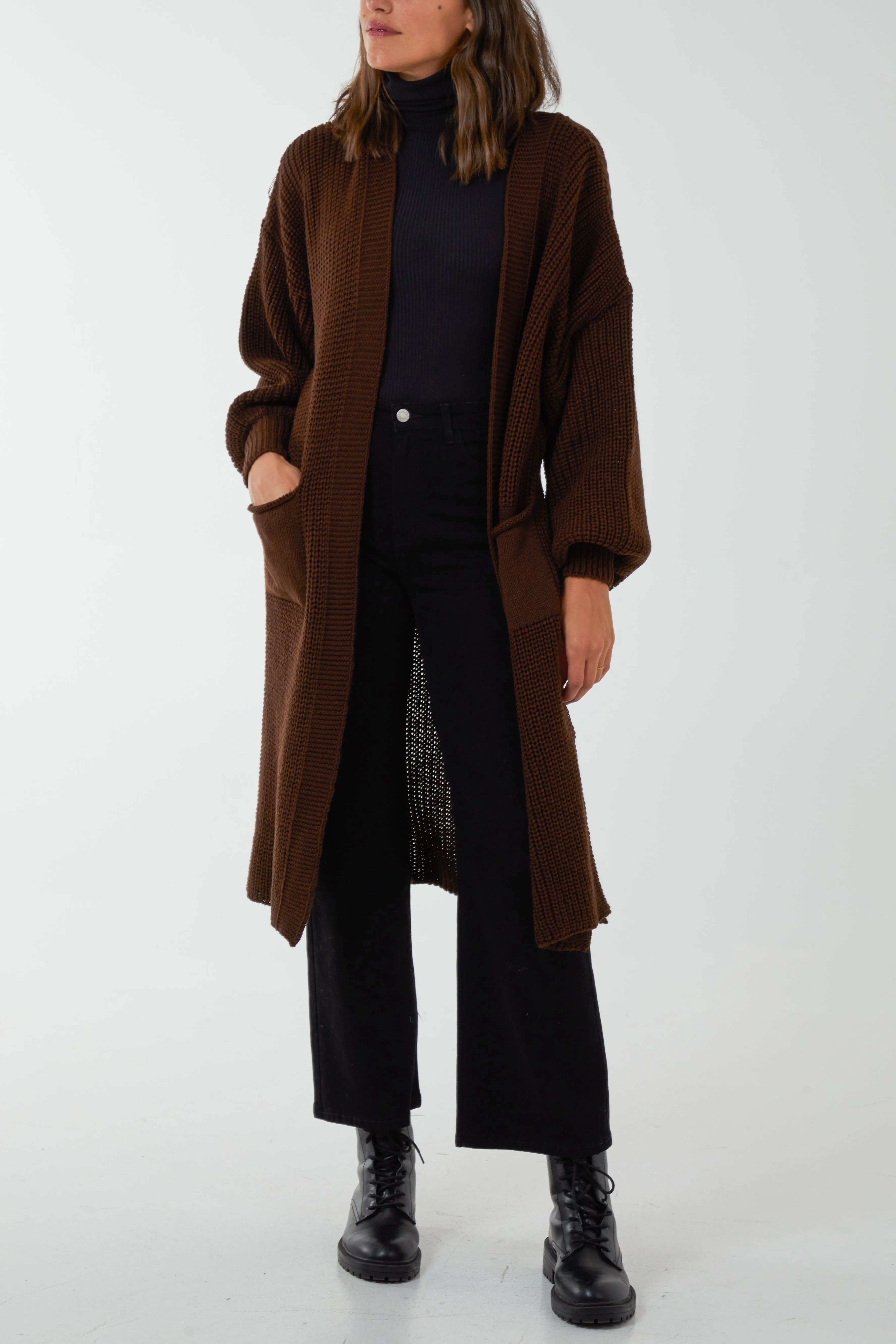 Open Front Balloon Long Sleeve Cardigan