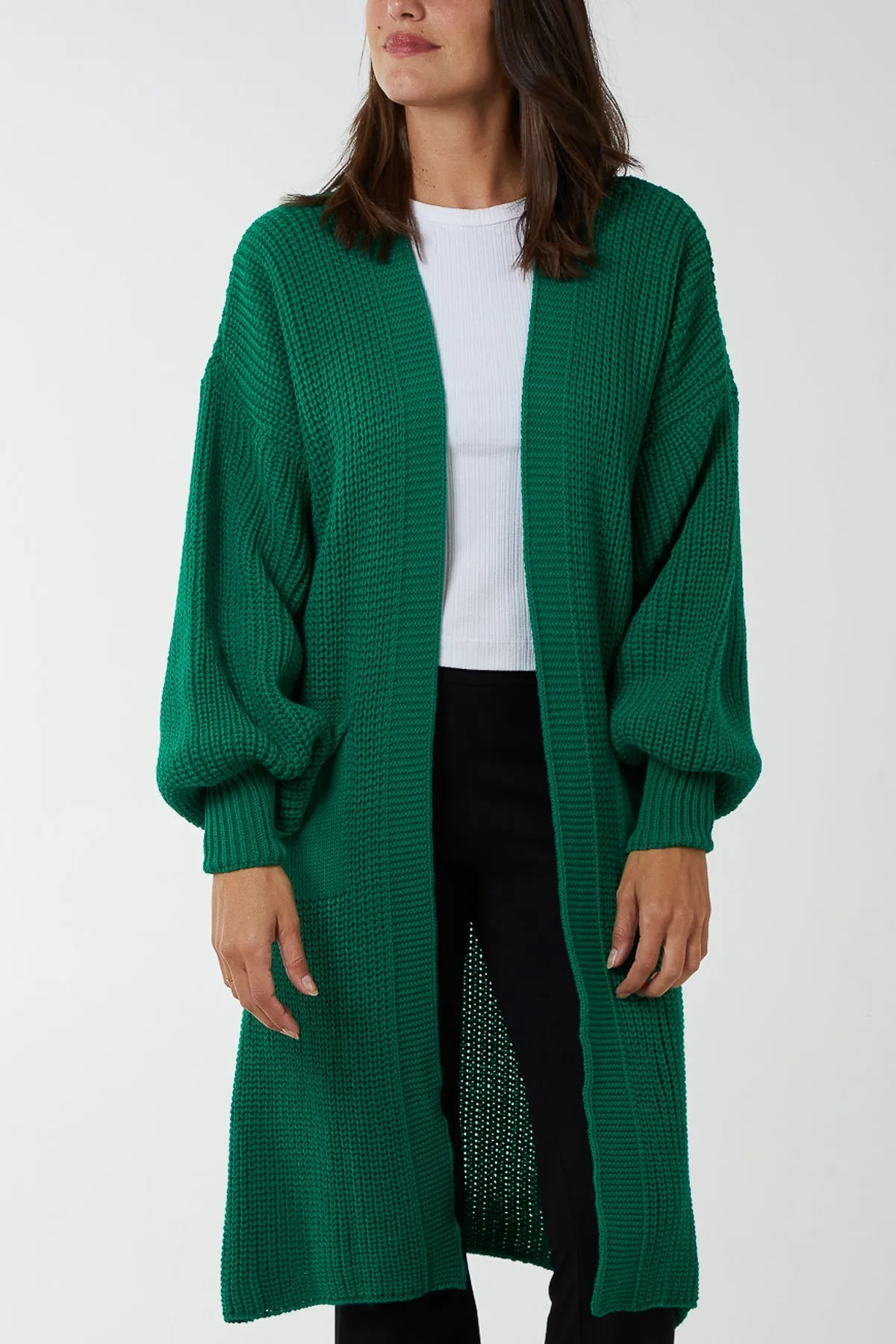 Open Front Balloon Long Sleeve Cardigan