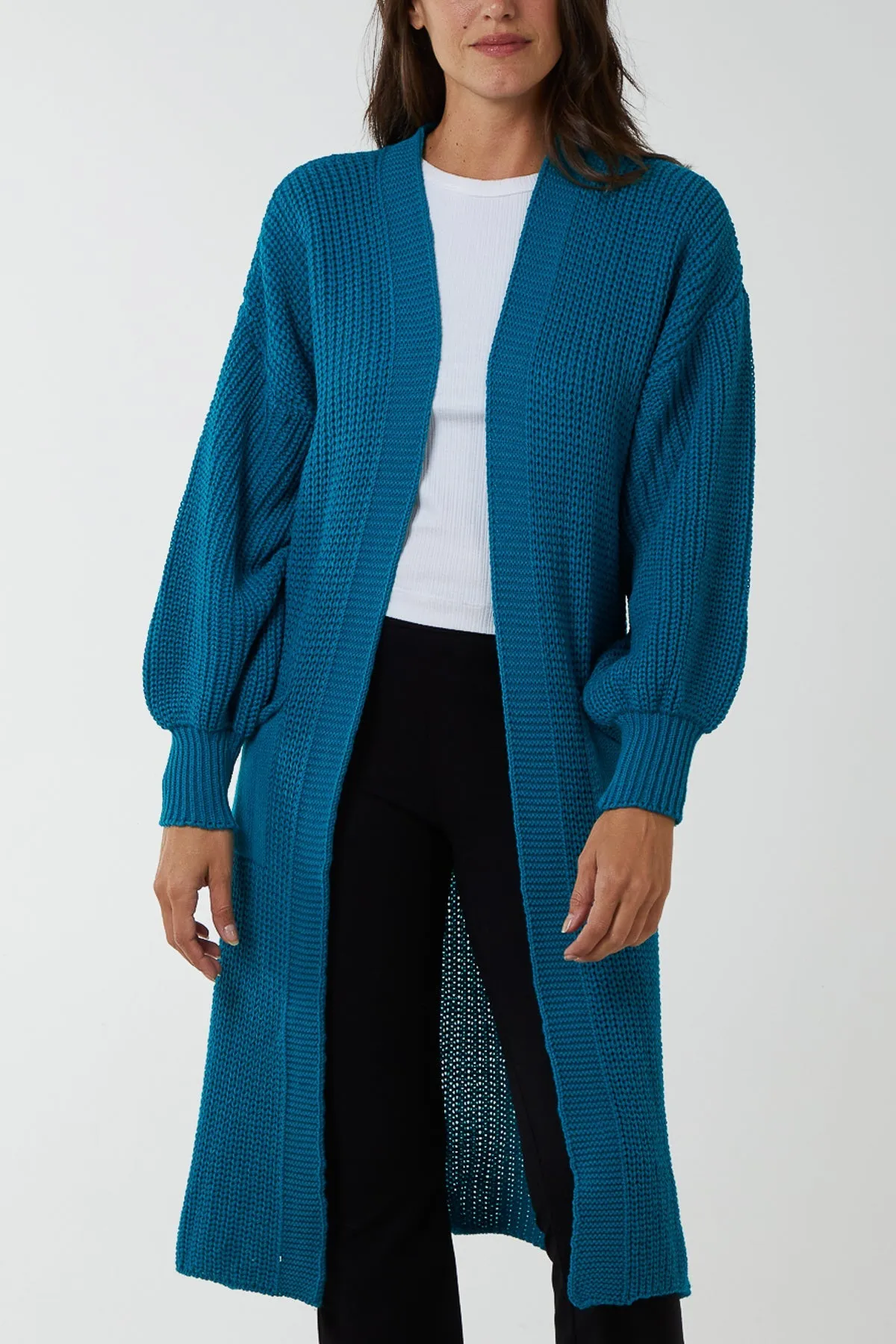 Open Front Balloon Long Sleeve Cardigan
