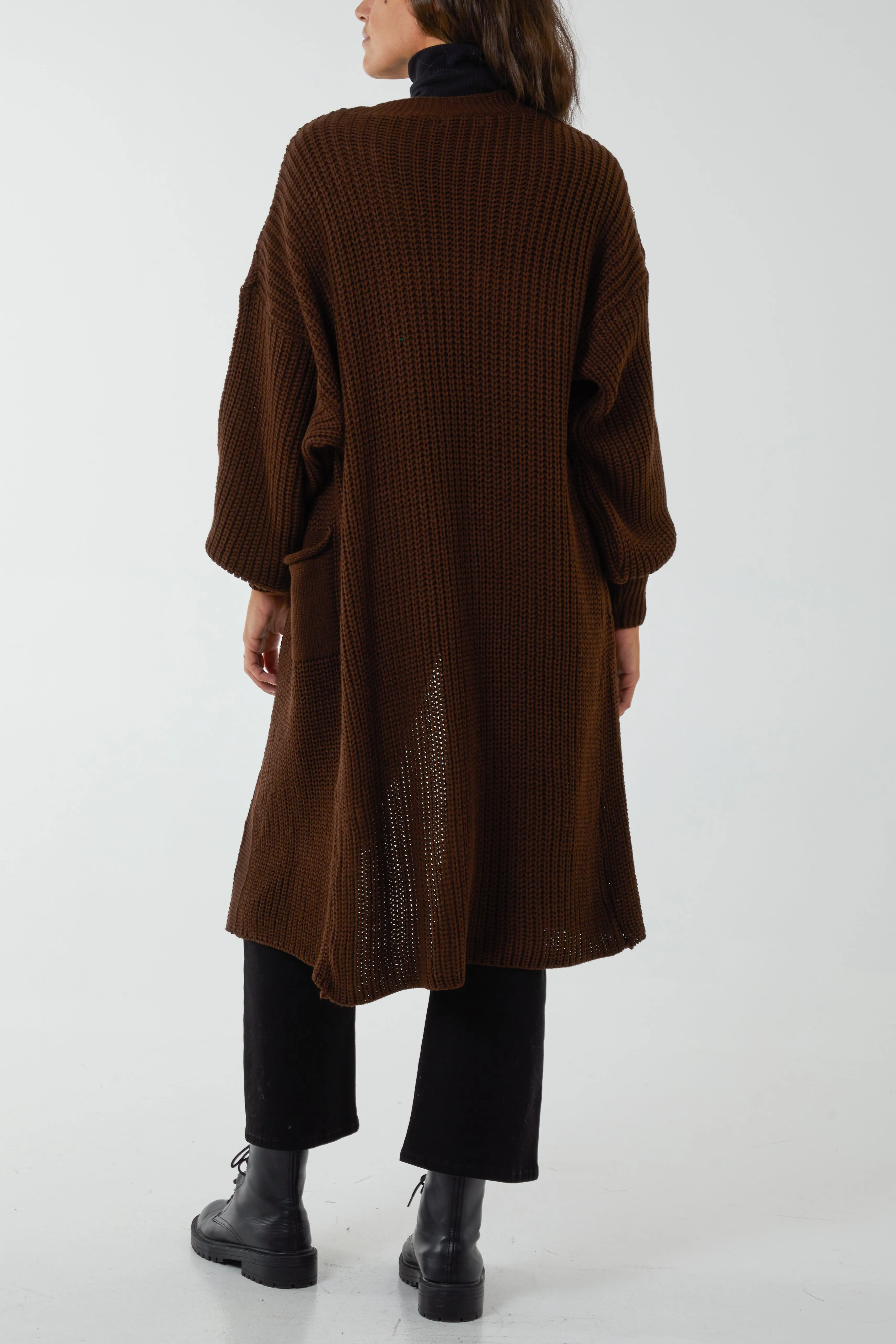 Open Front Balloon Long Sleeve Cardigan