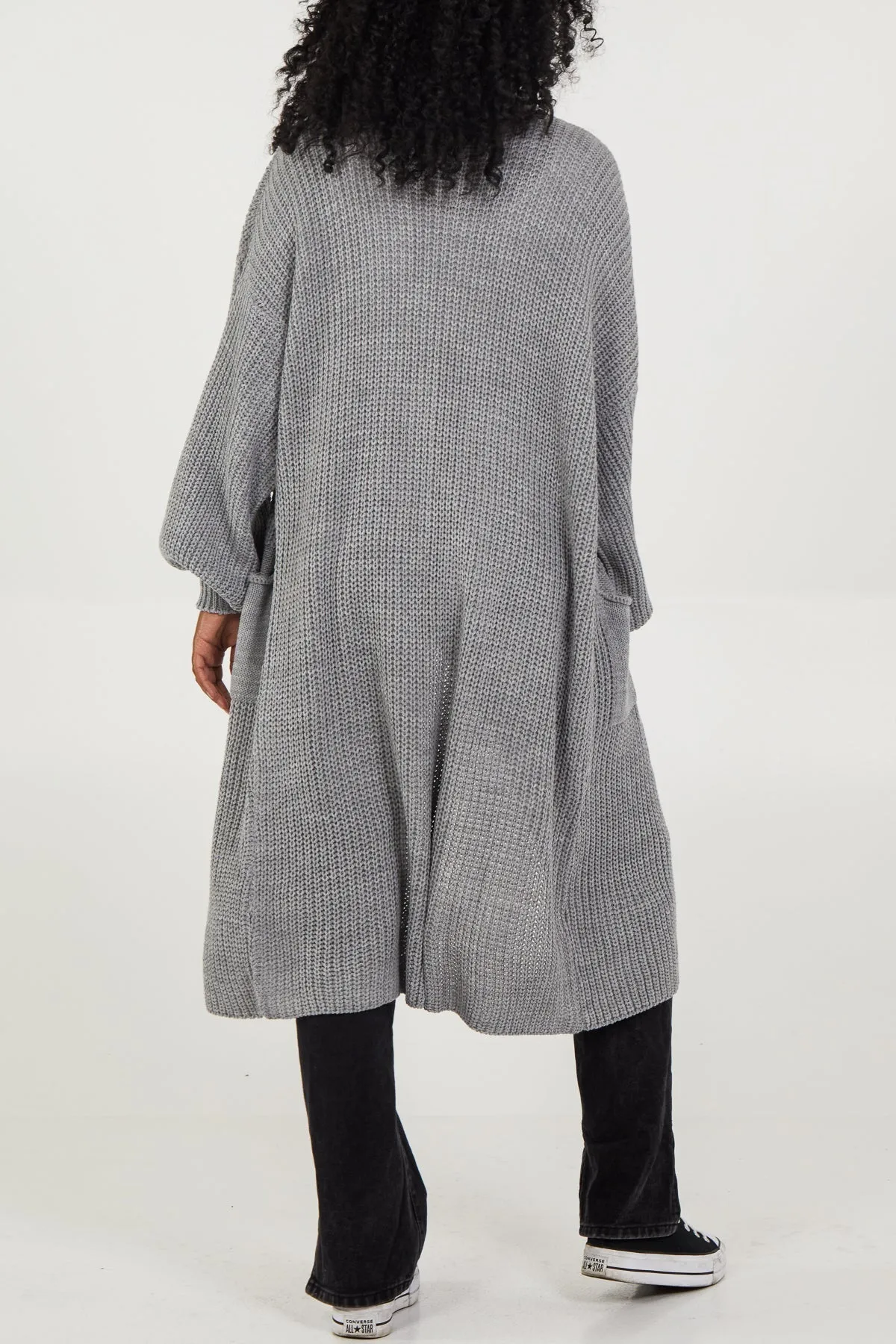 Open Front Balloon Long Sleeve Cardigan