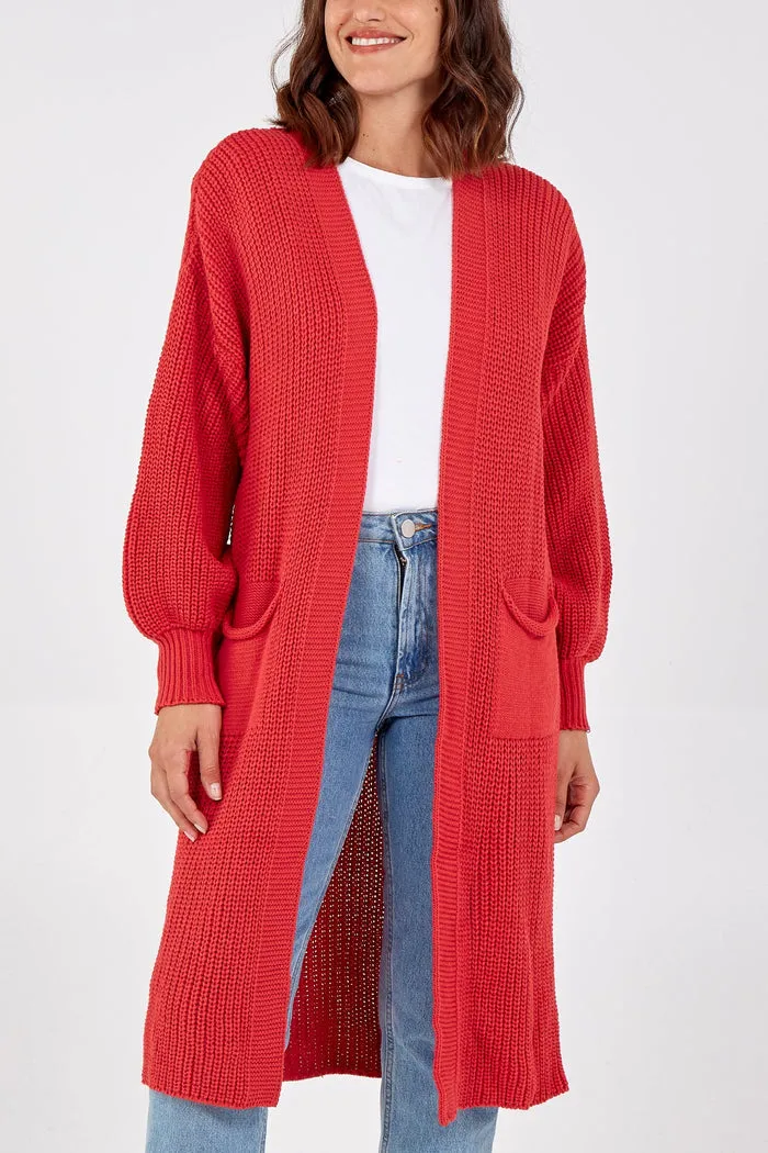 Open Front Balloon Long Sleeve Cardigan