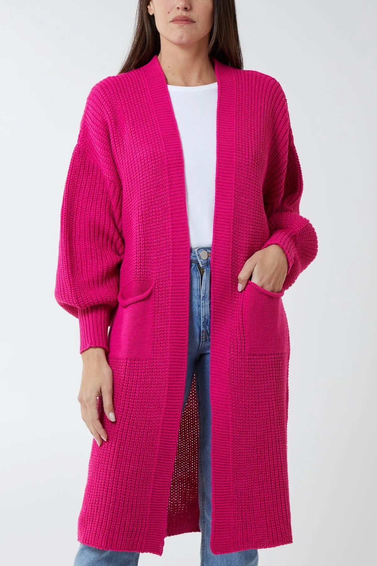 Open Front Balloon Long Sleeve Cardigan