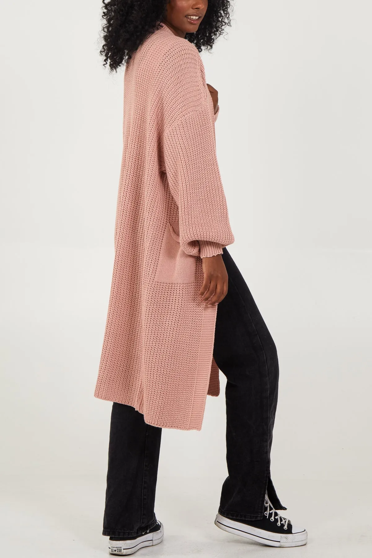 Open Front Balloon Long Sleeve Cardigan