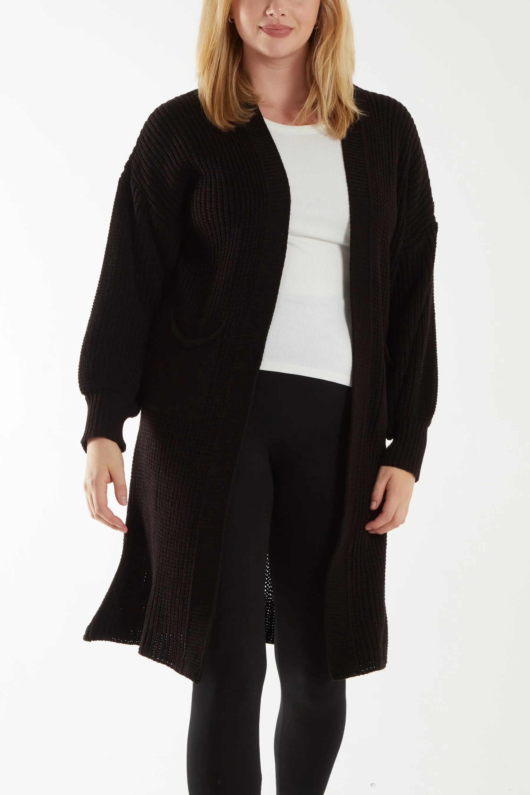 Open Front Balloon Long Sleeve Cardigan