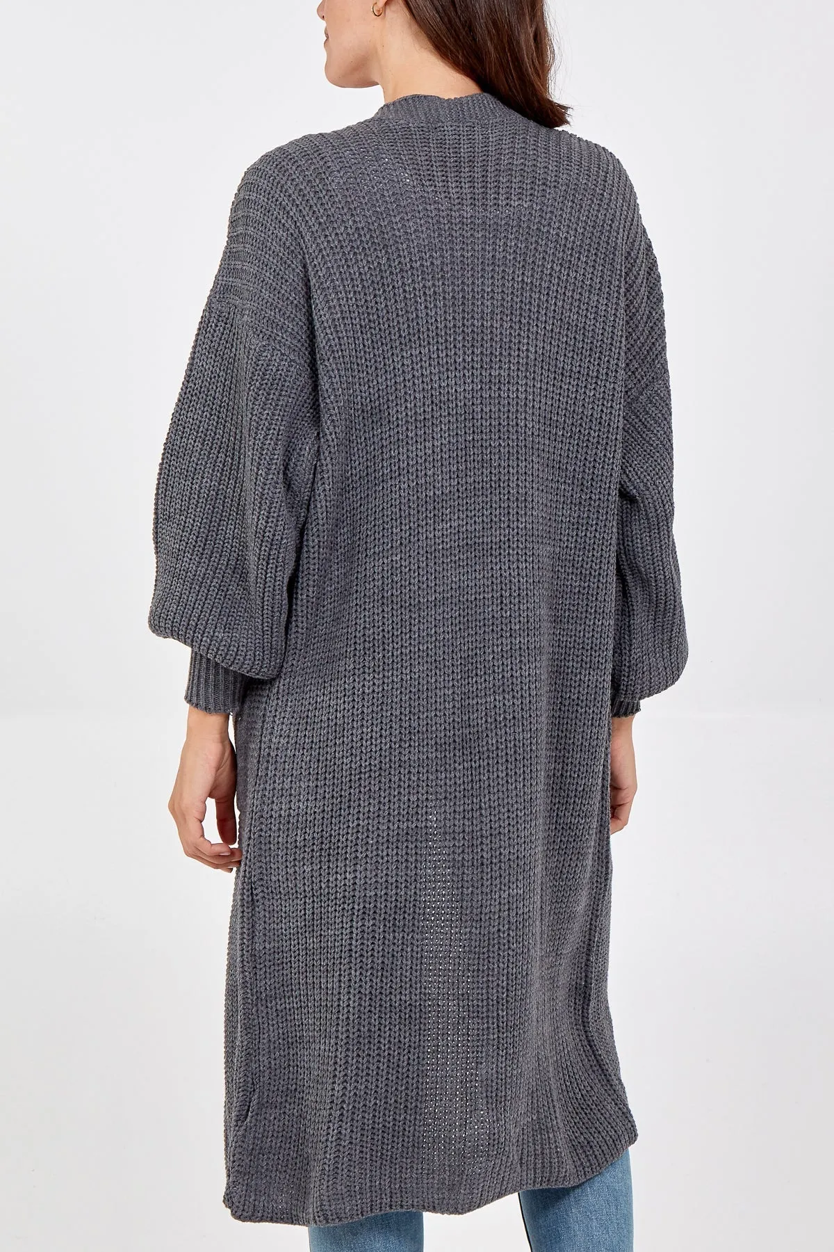 Open Front Balloon Long Sleeve Cardigan