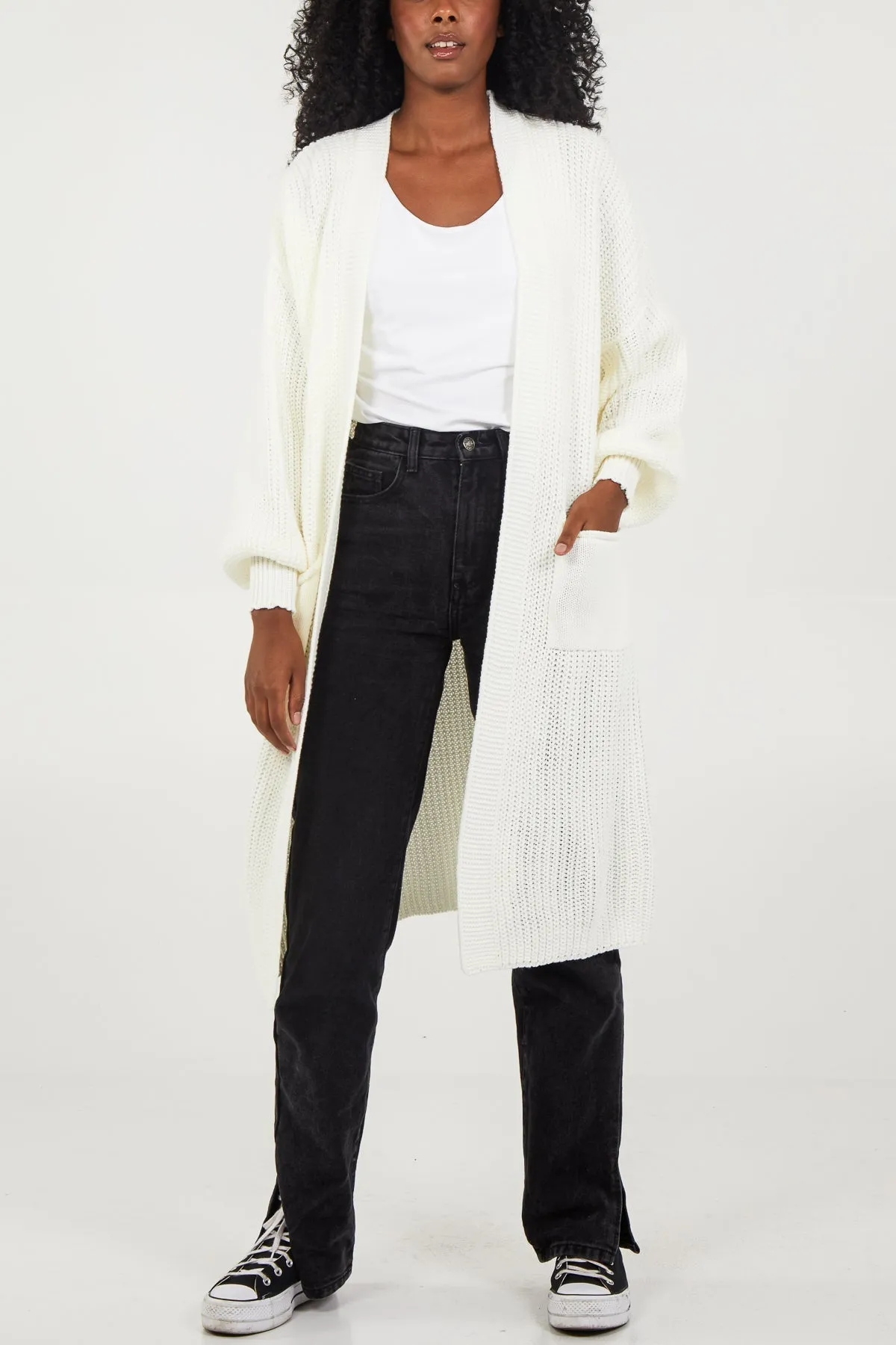 Open Front Balloon Long Sleeve Cardigan