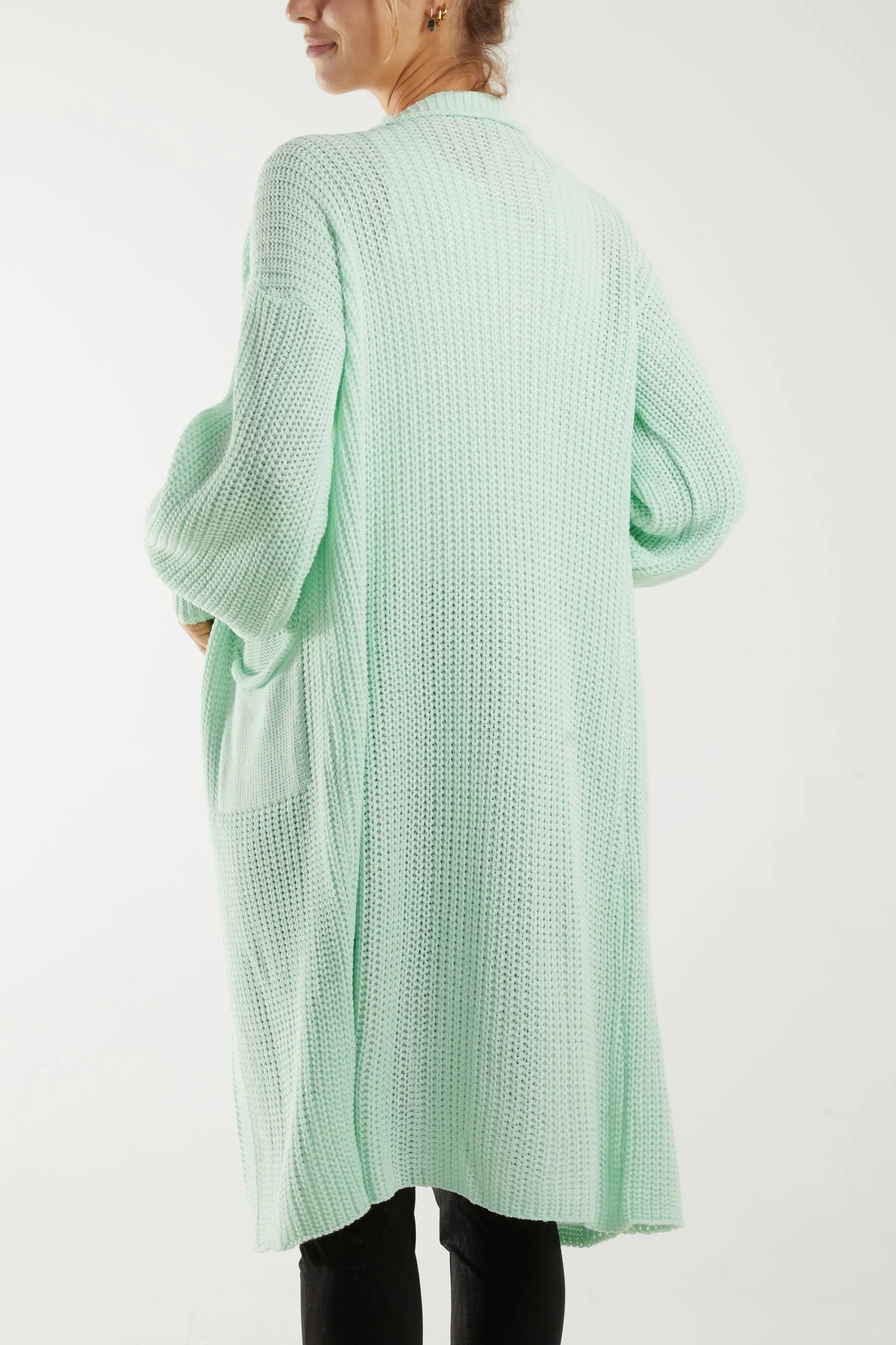 Open Front Balloon Long Sleeve Cardigan