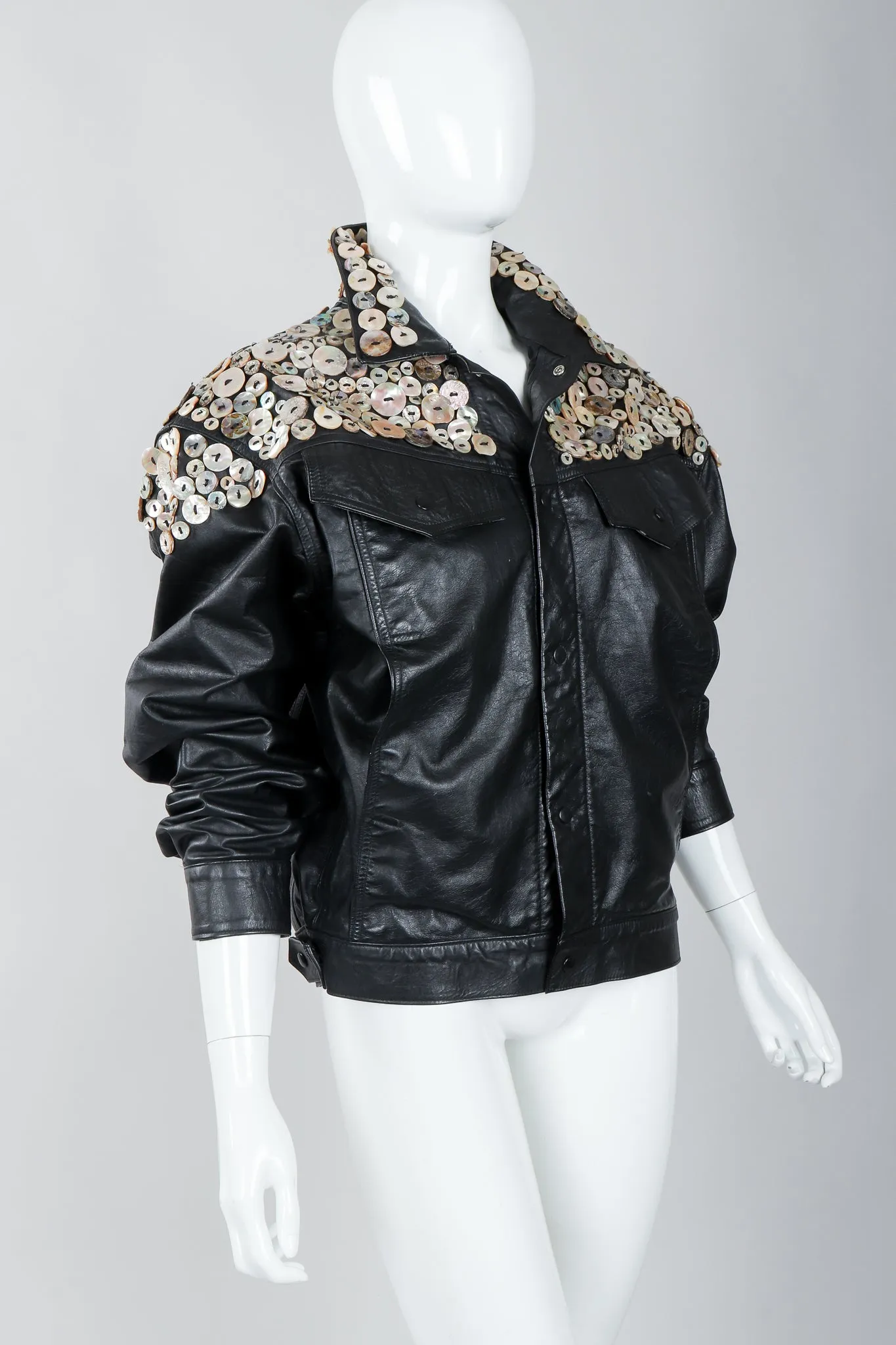 Pearl Button Leather Jacket & Belt