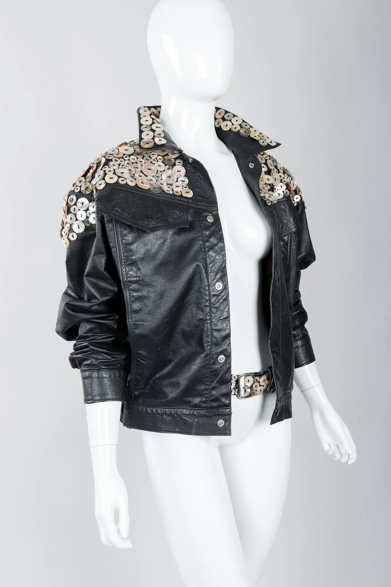 Pearl Button Leather Jacket & Belt