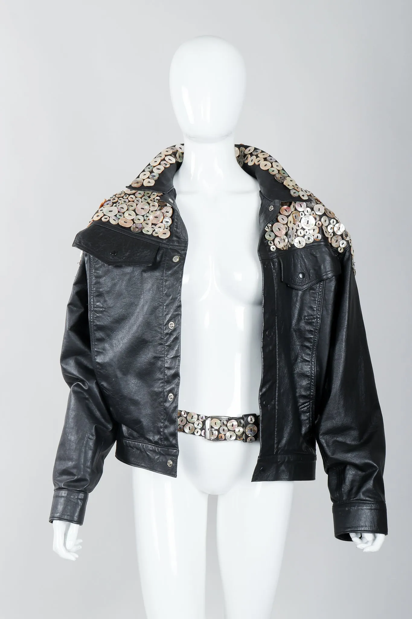 Pearl Button Leather Jacket & Belt