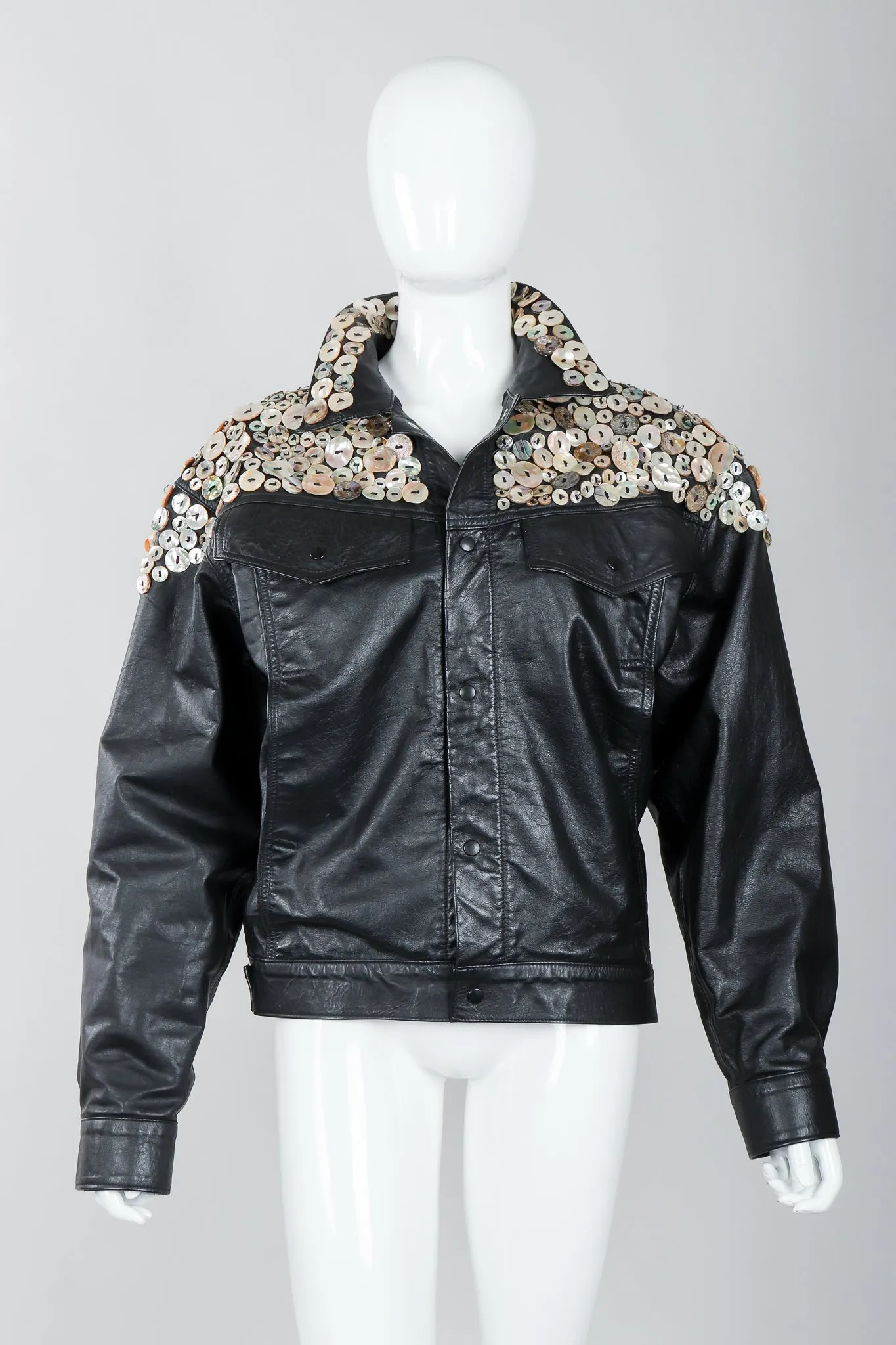 Pearl Button Leather Jacket & Belt