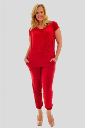 Plus Size Cowl Neck Pocket Belted Jumpsuit