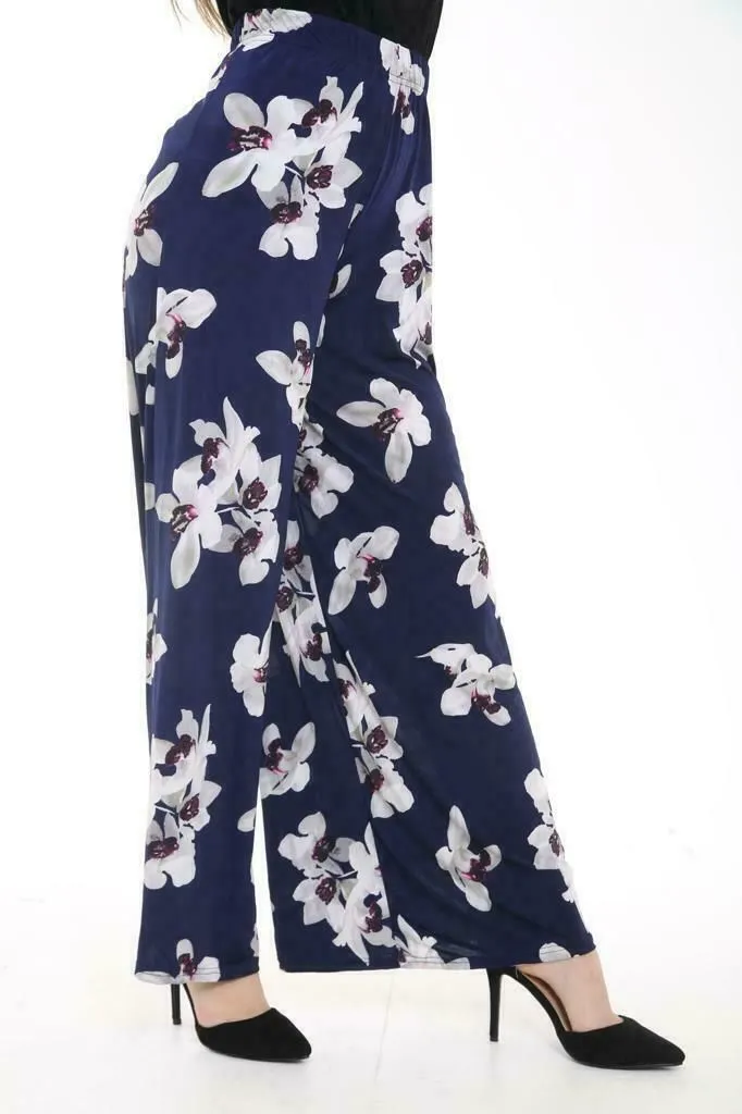 Plus Size White Lily Floral Print Palazzo Trouser