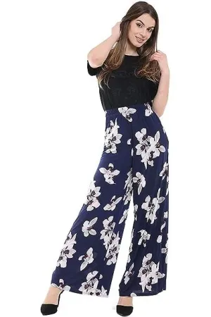 Plus Size White Lily Floral Print Palazzo Trouser