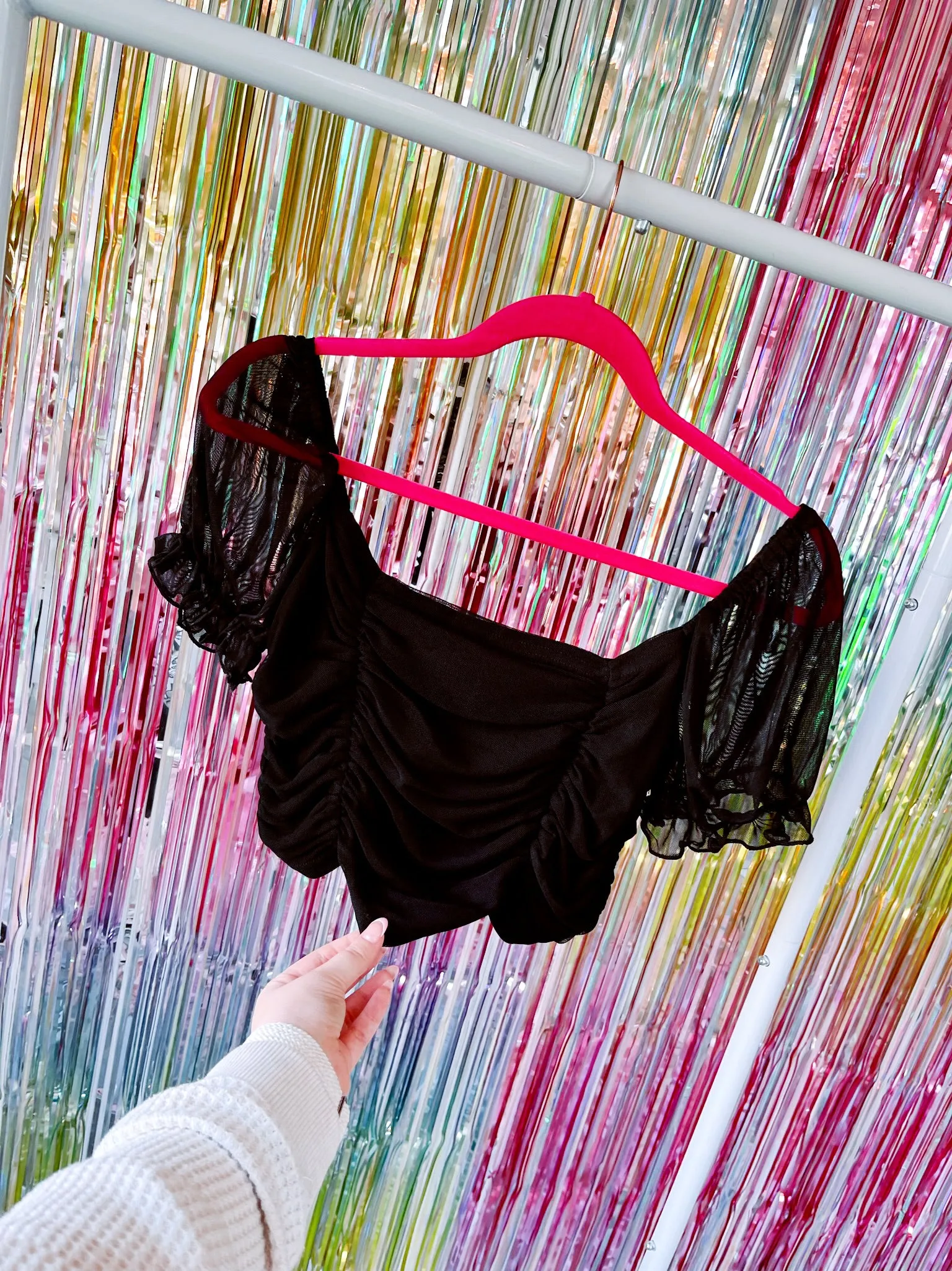 Rosy Black Ruched Crop Top