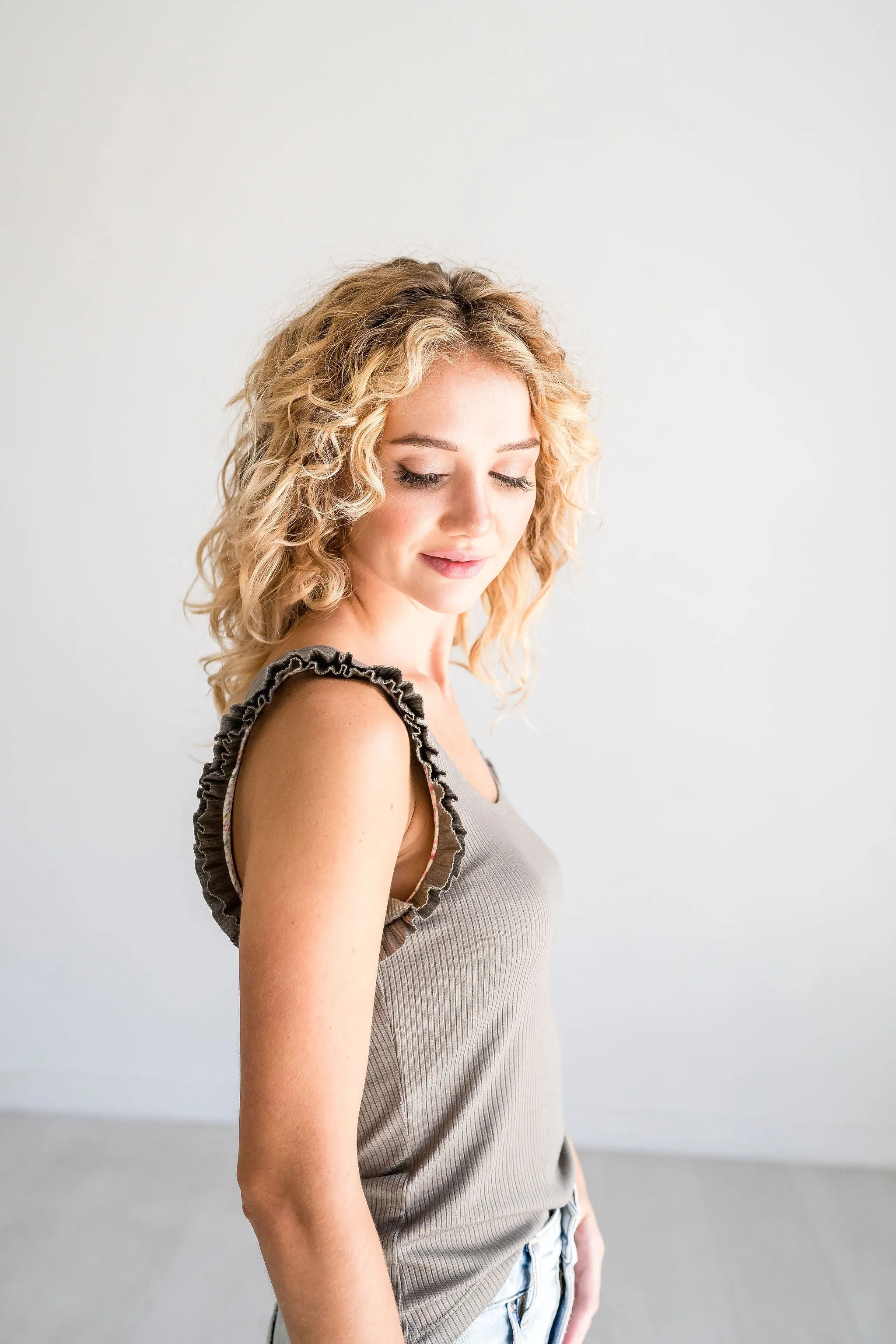 Sage Green Ruffle Tank Top