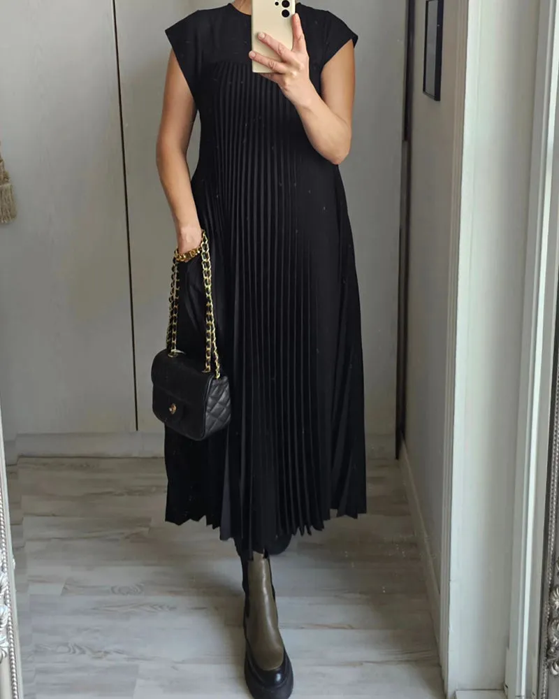 🔥Sleeveless pleated simple solid colour dress