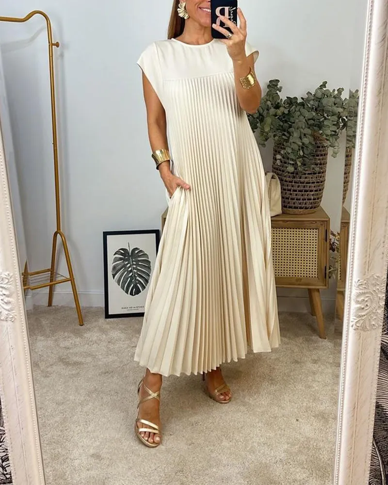 🔥Sleeveless pleated simple solid colour dress