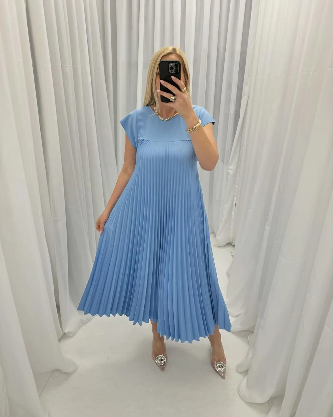 🔥Sleeveless pleated simple solid colour dress